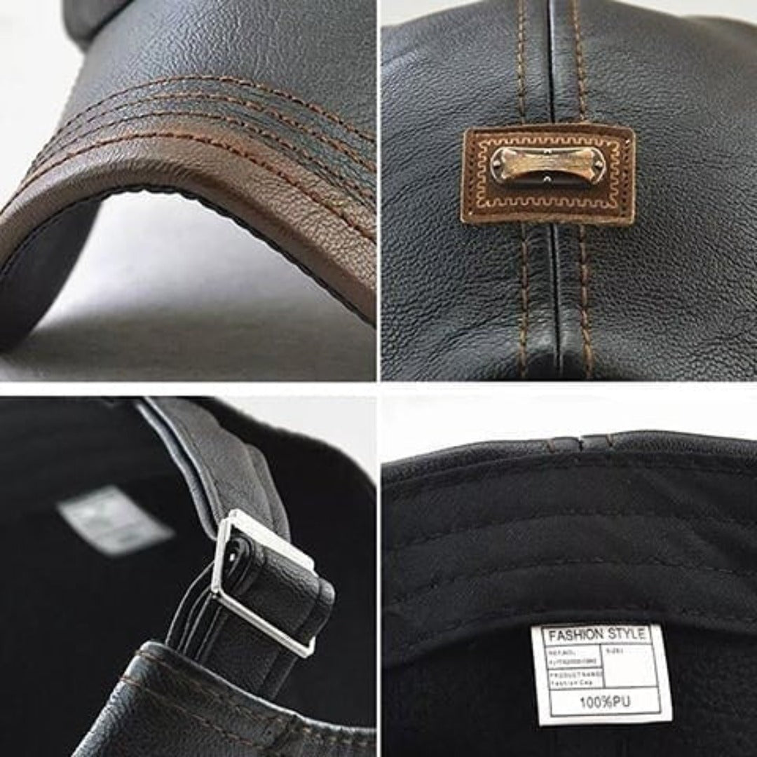 Retro Men's Leather Beret - HeritageCap-Black-Nora Luxe