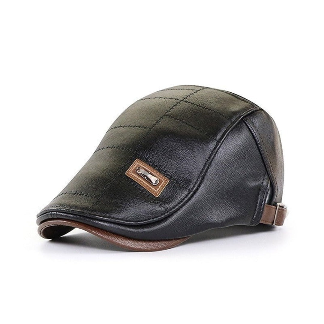 Retro Men's Leather Beret - HeritageCap-Black-Nora Luxe