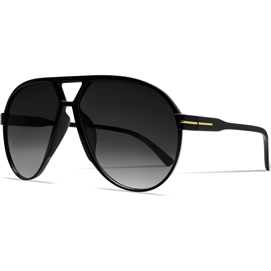 Retro Oversized Aviator Sunglasses - Amara-Black Black-Nora Luxe