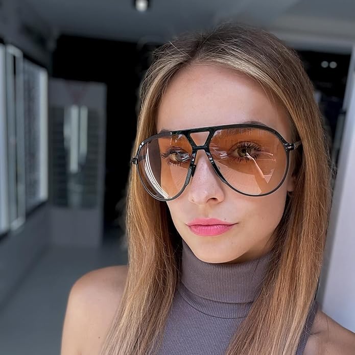 Retro Oversized Aviator Sunglasses - Amara-Black Clear-Nora Luxe