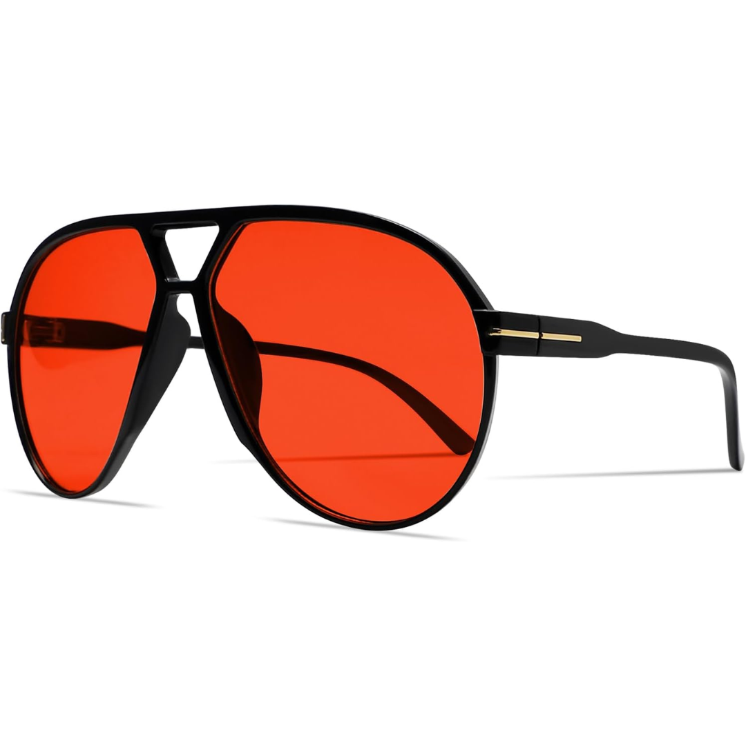 Retro Oversized Aviator Sunglasses - Amara-Black Red-Nora Luxe