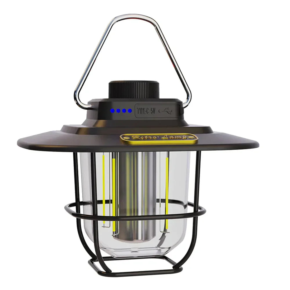 Retro Rechargeable LED Camping Lantern - NostalgiaGlow-Black-Nora Luxe