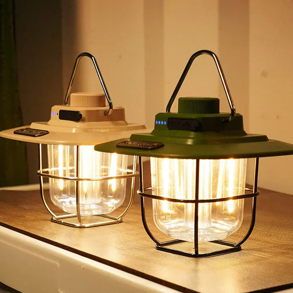 Retro Rechargeable LED Camping Lantern - NostalgiaGlow-Green-Nora Luxe