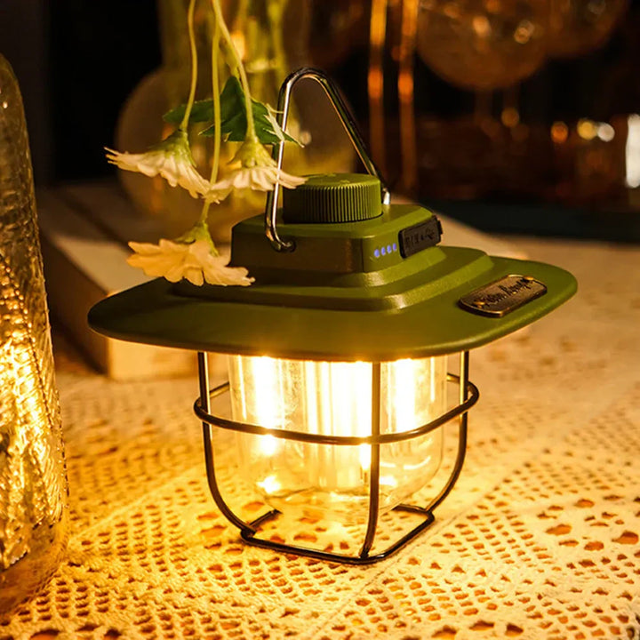 Retro Rechargeable LED Camping Lantern - NostalgiaGlow-Olive Green-Nora Luxe