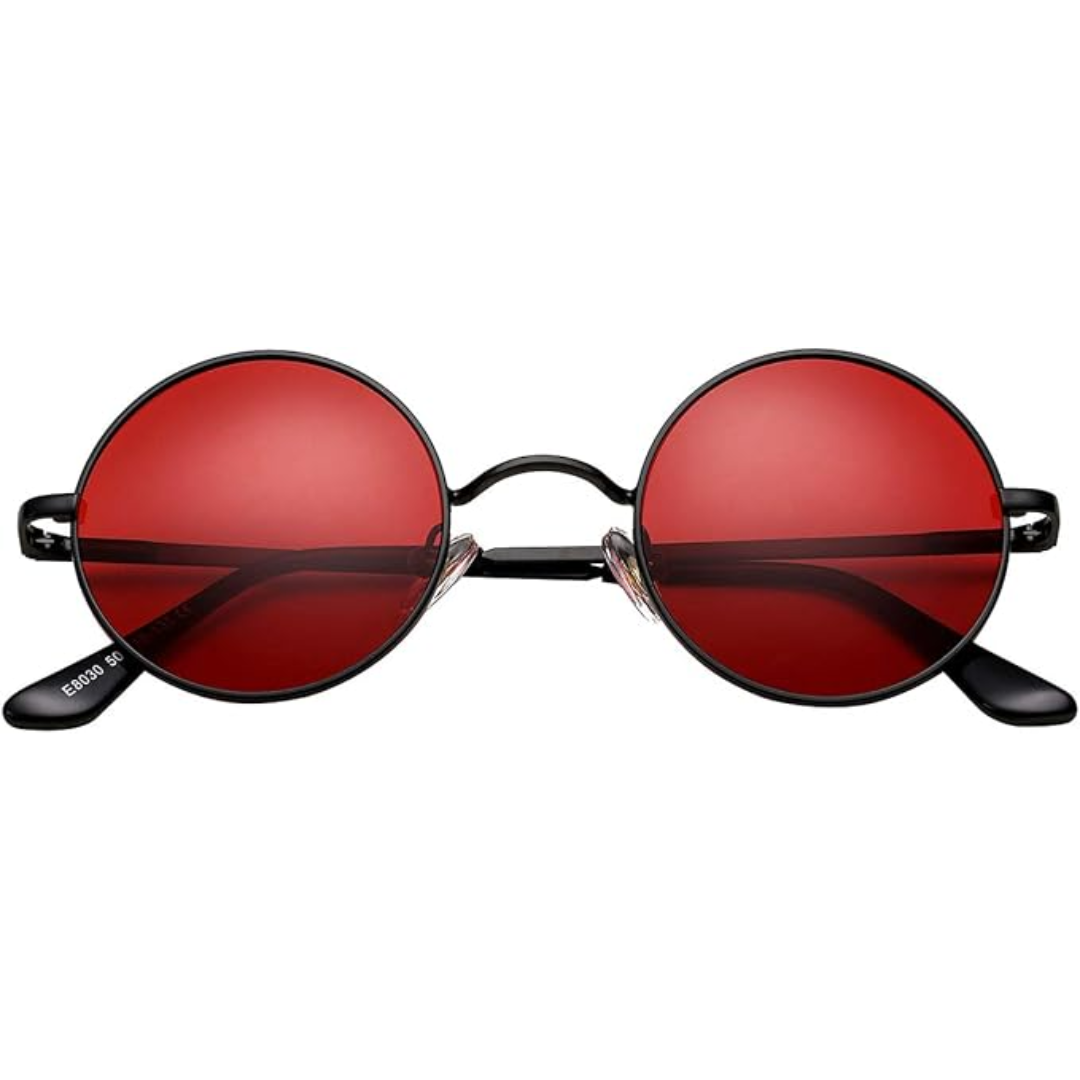 Retro Round Polarized Sunglasses - Lennon-Black/Bright Red-Nora Luxe