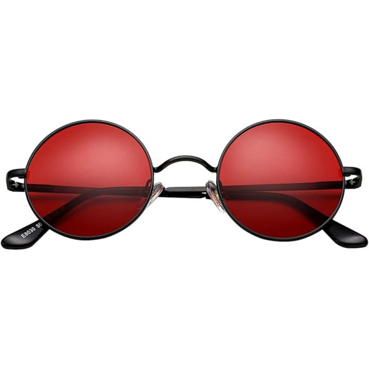 Retro Round Polarized Sunglasses - Lennon-Black/Bright Red-Nora Luxe