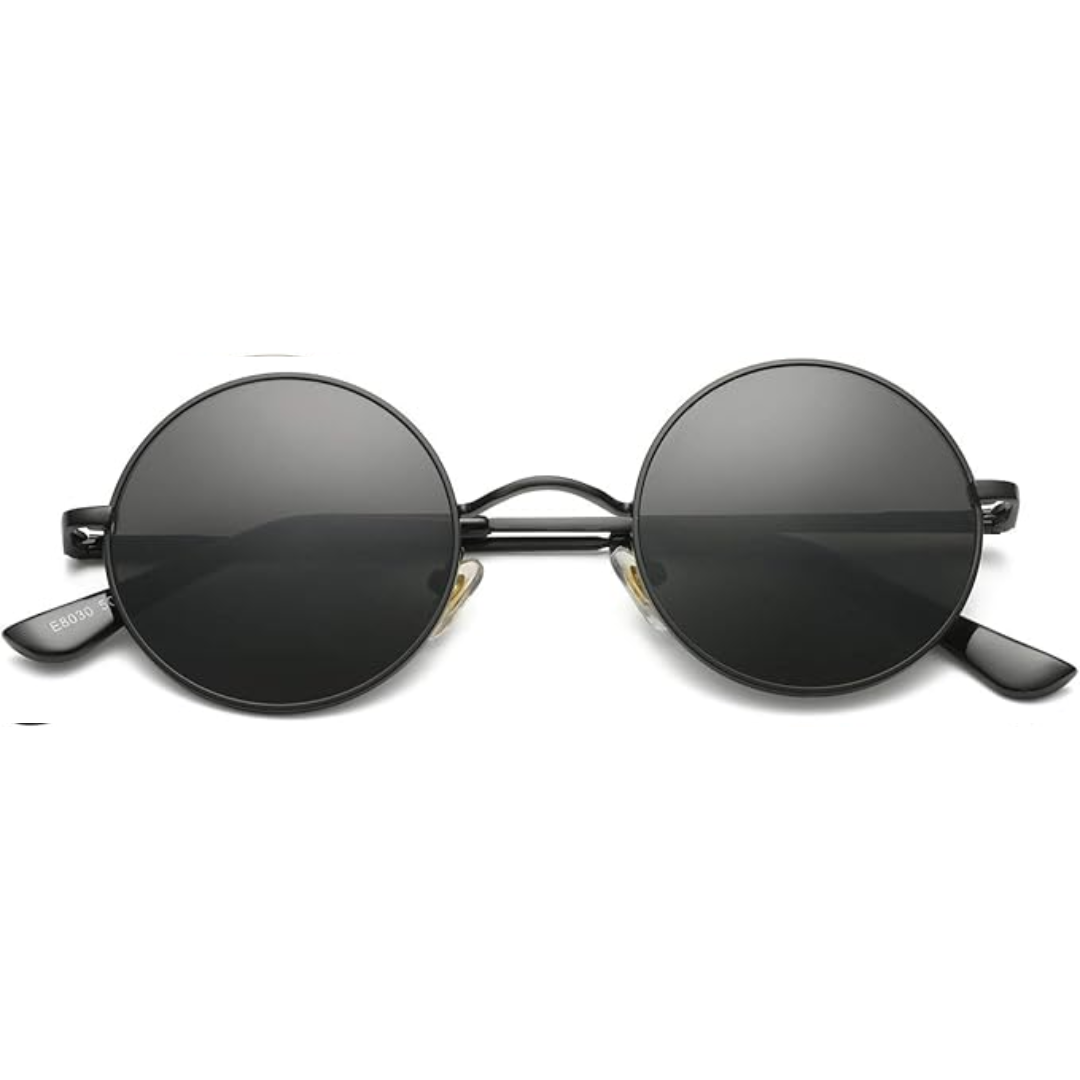 Retro Round Polarized Sunglasses - Lennon-Black/Gray-Nora Luxe
