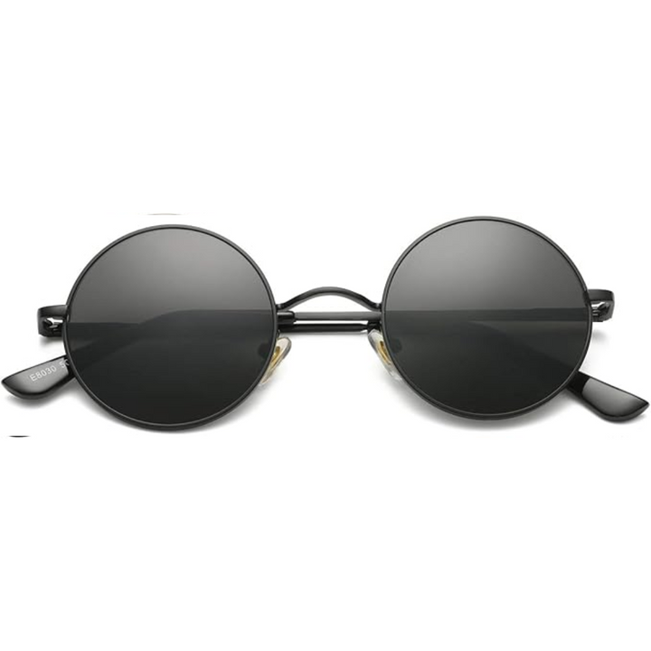 Retro Round Polarized Sunglasses - Lennon-Black/Gray-Nora Luxe