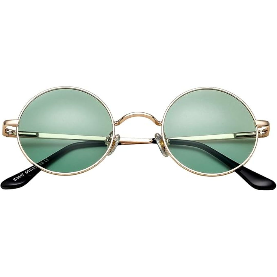 Retro Round Polarized Sunglasses - Lennon-Gold/Clear Green-Nora Luxe