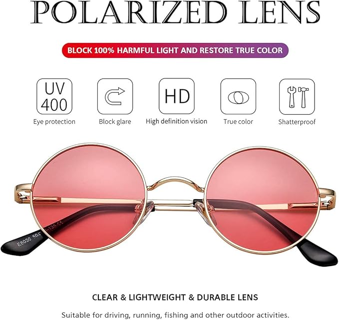 Retro Round Polarized Sunglasses - Lennon-Gold/Clear Purple-Nora Luxe