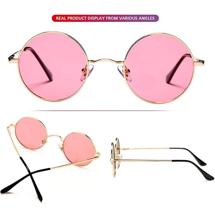 Retro Round Polarized Sunglasses - Lennon-Gold/Clear Purple-Nora Luxe