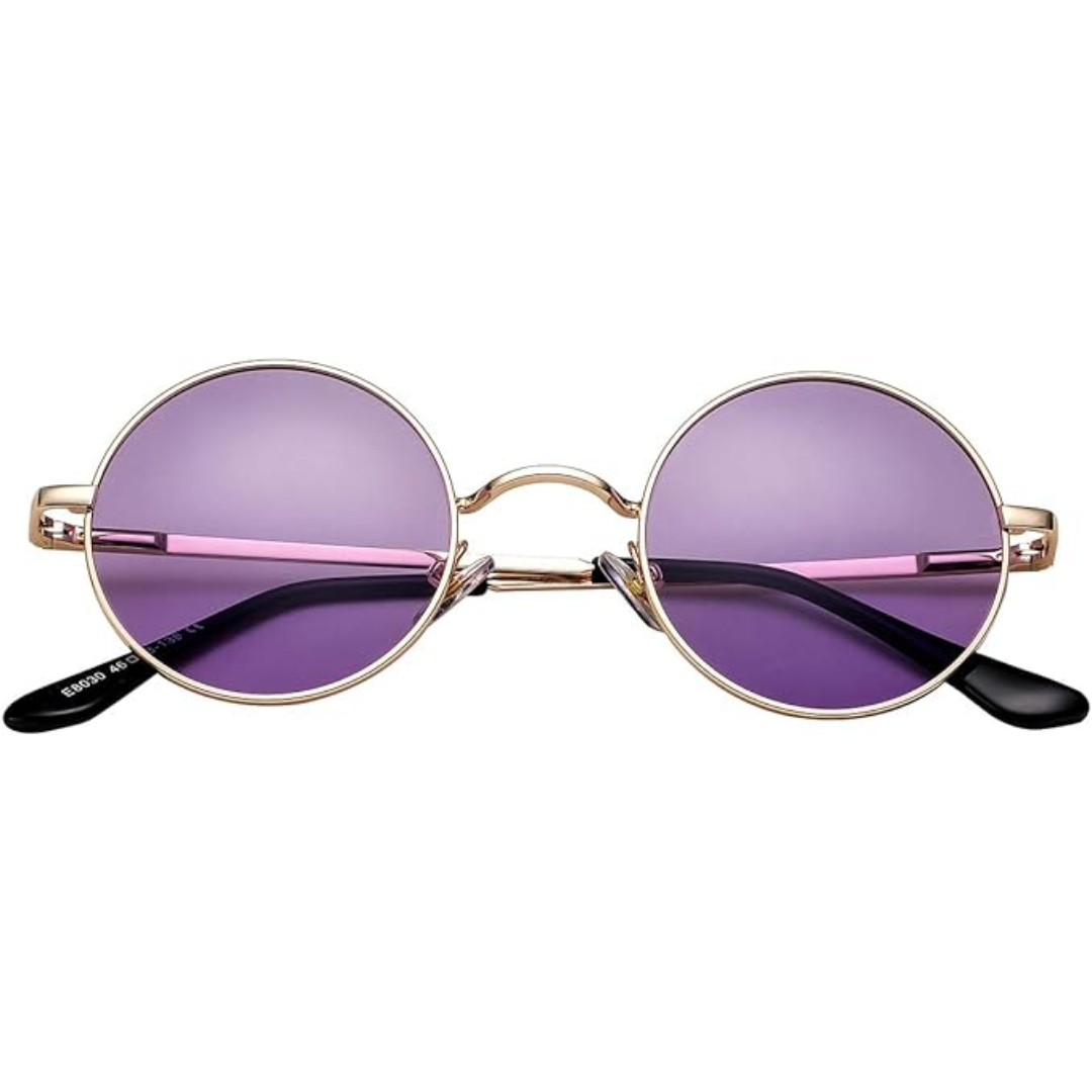 Retro Round Polarized Sunglasses - Lennon-Gold/Clear Purple-Nora Luxe