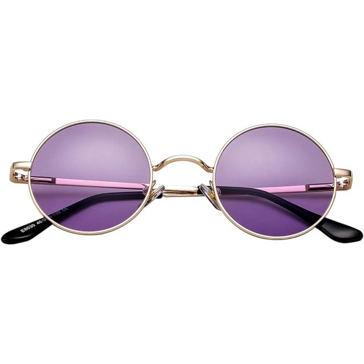 Retro Round Polarized Sunglasses - Lennon-Gold/Clear Purple-Nora Luxe