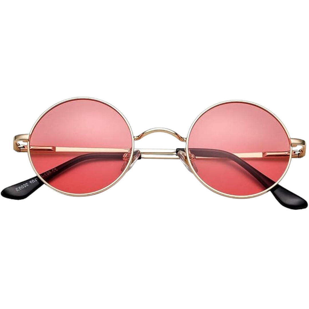 Retro Round Polarized Sunglasses - Lennon-Golden Frame/Pink Mirror Lenses-Nora Luxe