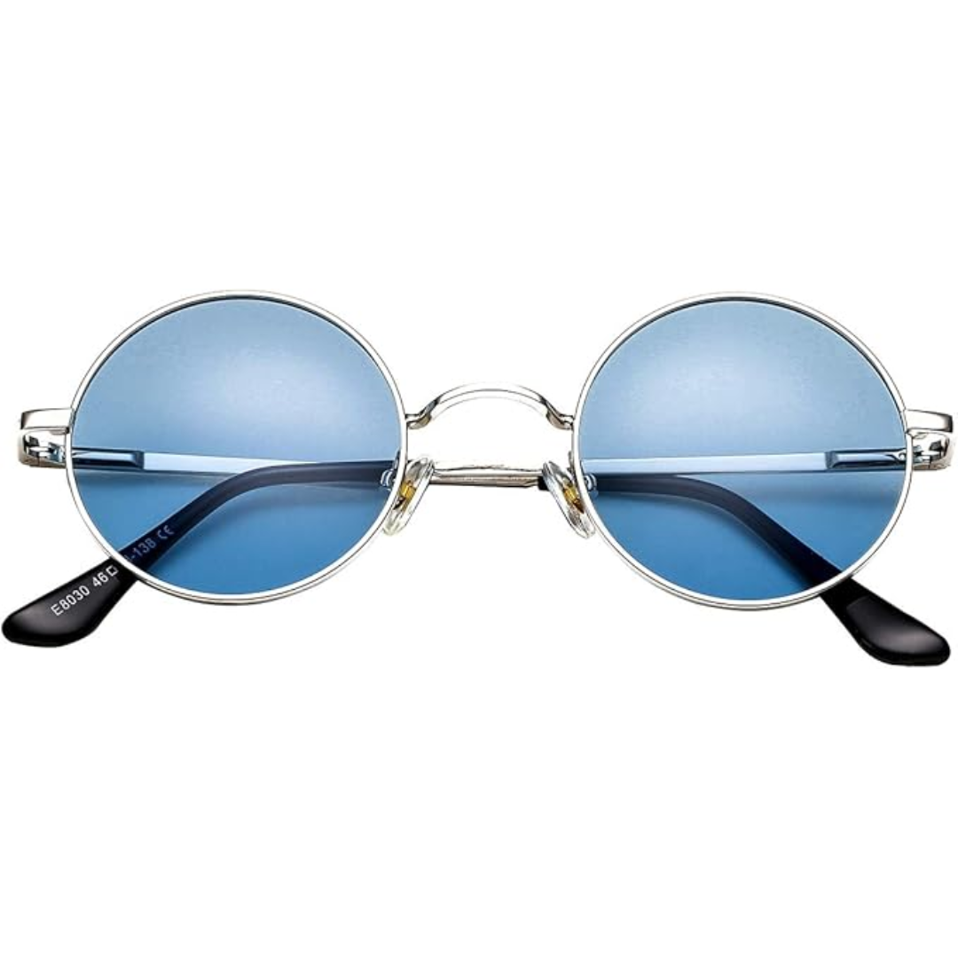 Retro Round Polarized Sunglasses - Lennon-Silver/Bright Blue-Nora Luxe