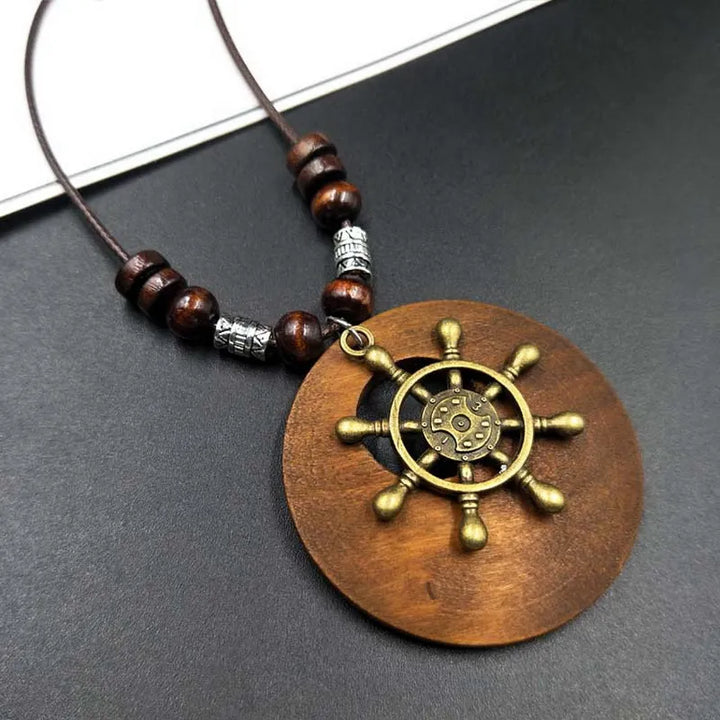 Retro Round Wooden Necklace | Unique Boho Style Jewellery-SHEEP WHEEL-Nora Luxe