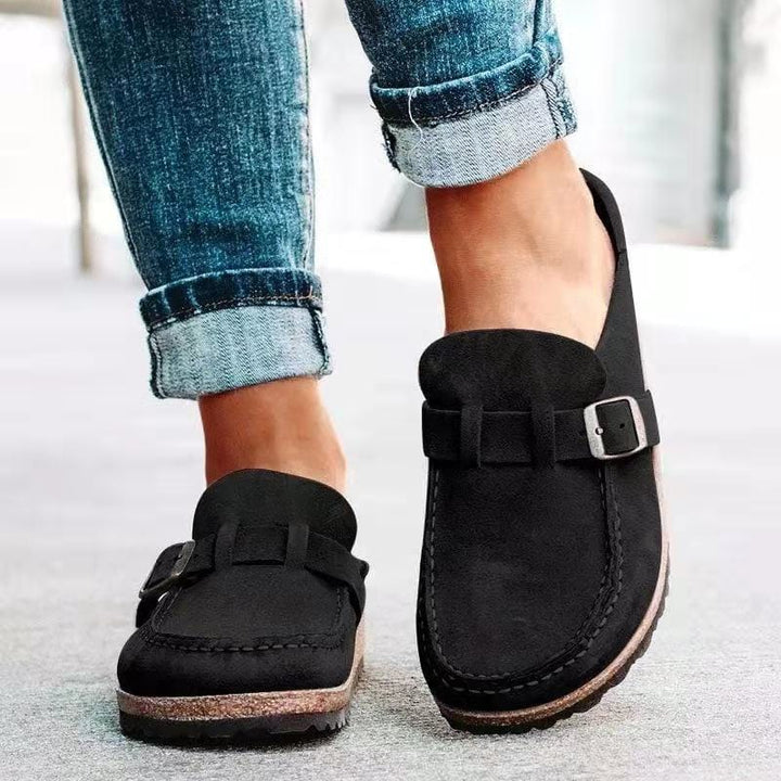 Retro Suede Slip-On Sandals with Orthopedic Comfort - Solenza-Black-4.5-The Livary