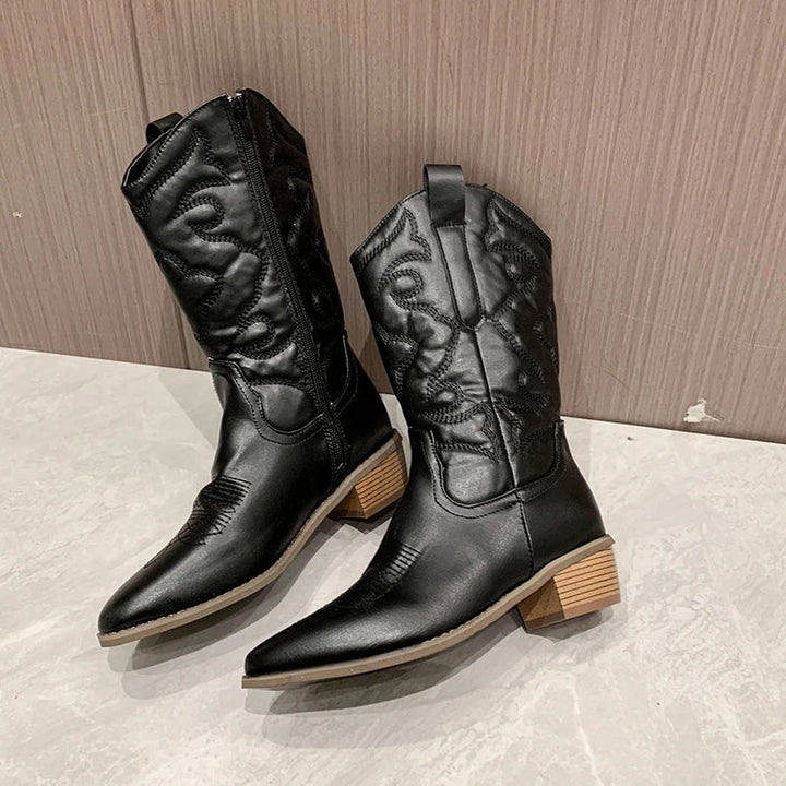 Retro Western Cowboy Ladies Boots - Daisy-Black-4.0-Nora Luxe