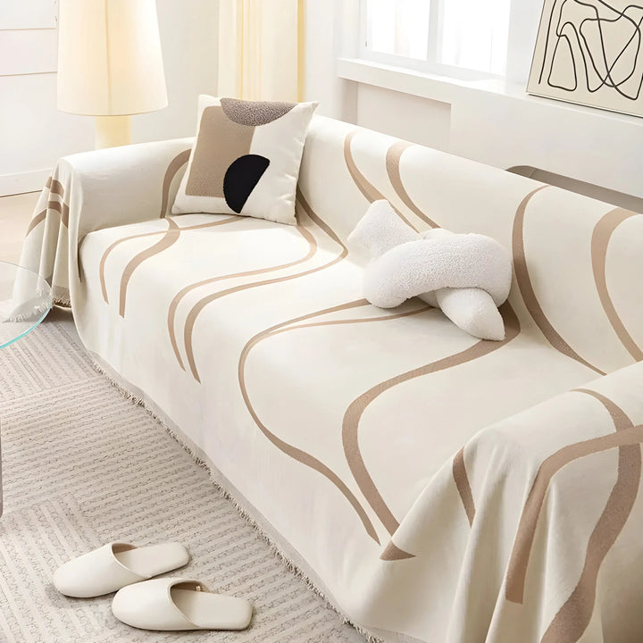 Reversible Chenille/Cotton Sofa Cover - LuxeCasa-70.87″ × 51.18″-Khaki-Nora Luxe