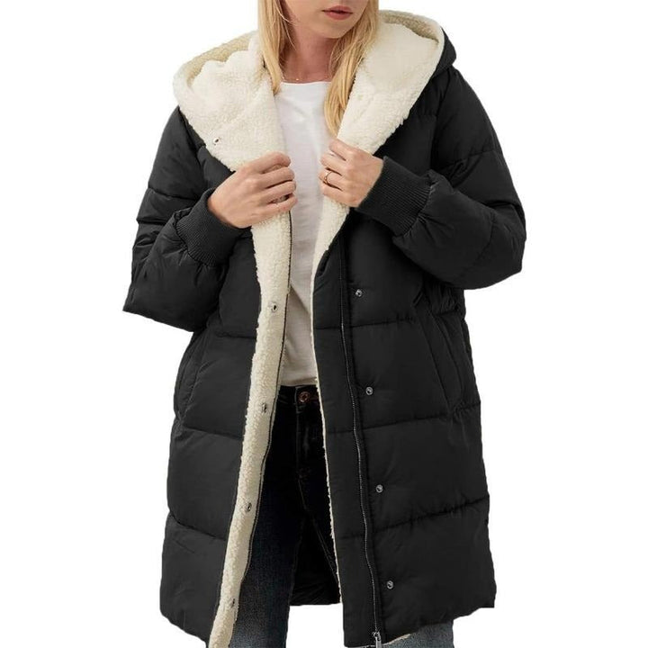 Reversible Cotton Women's Winter Coat with Hood - Nina-Black-S-Nora Luxe