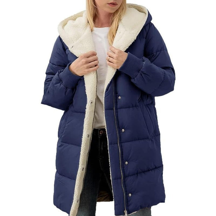 Reversible Cotton Women's Winter Coat with Hood - Nina-Dark blue-S-Nora Luxe