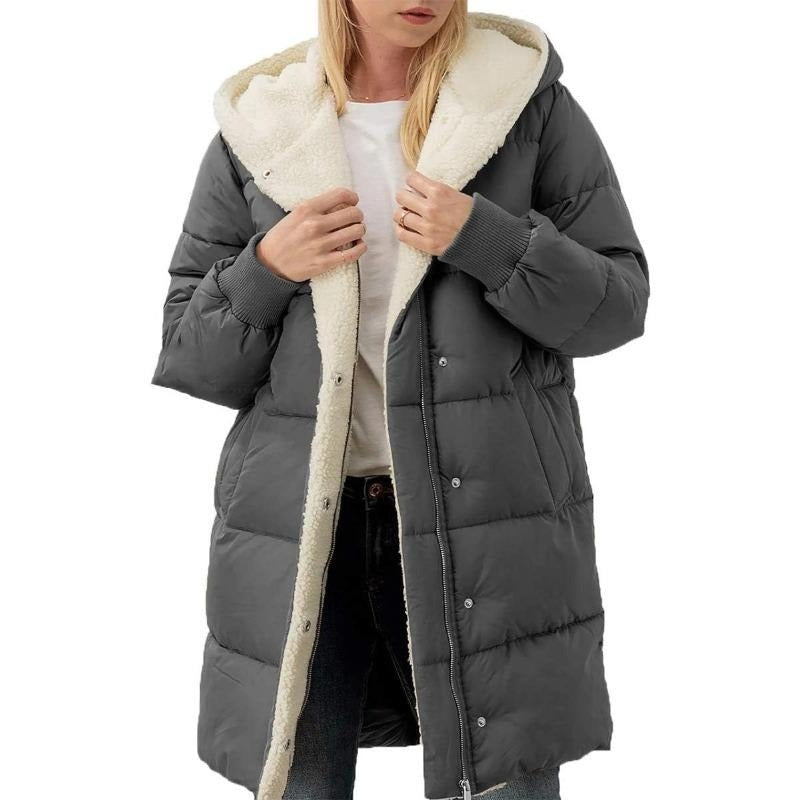 Reversible Cotton Women's Winter Coat with Hood - Nina-Dark grey-S-Nora Luxe