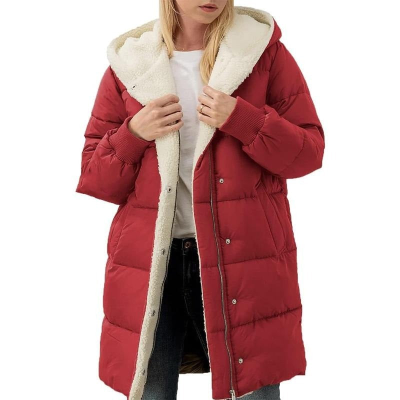 Reversible Cotton Women's Winter Coat with Hood - Nina-Red-S-Nora Luxe