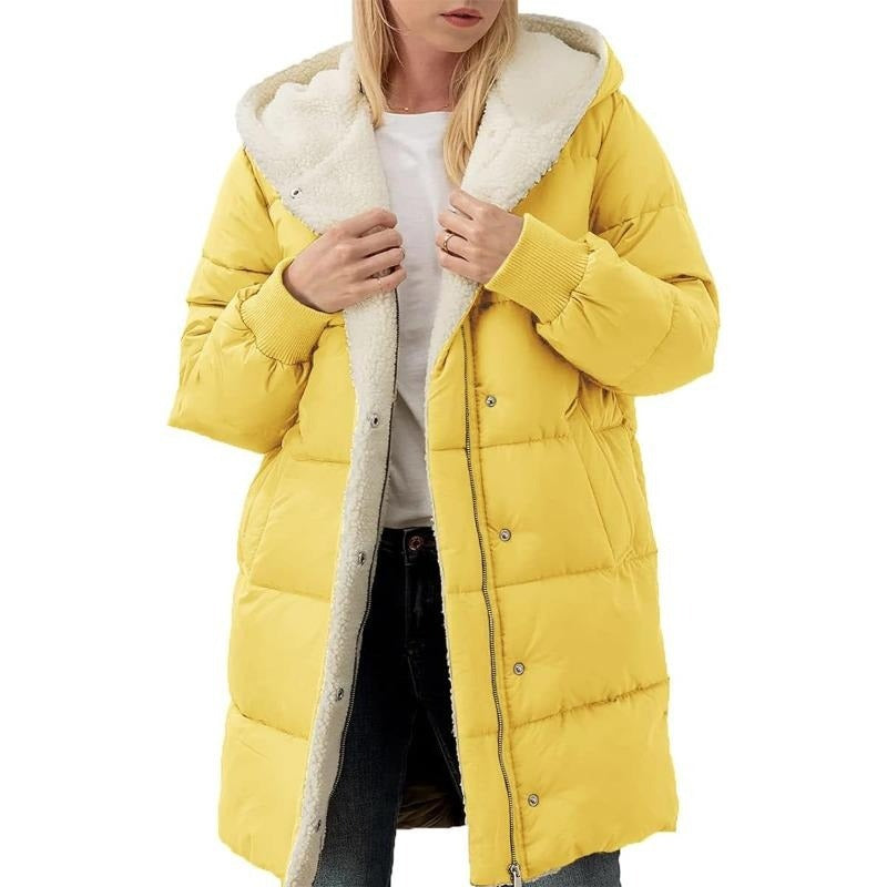 Reversible Cotton Women's Winter Coat with Hood - Nina-Yellow-S-Nora Luxe