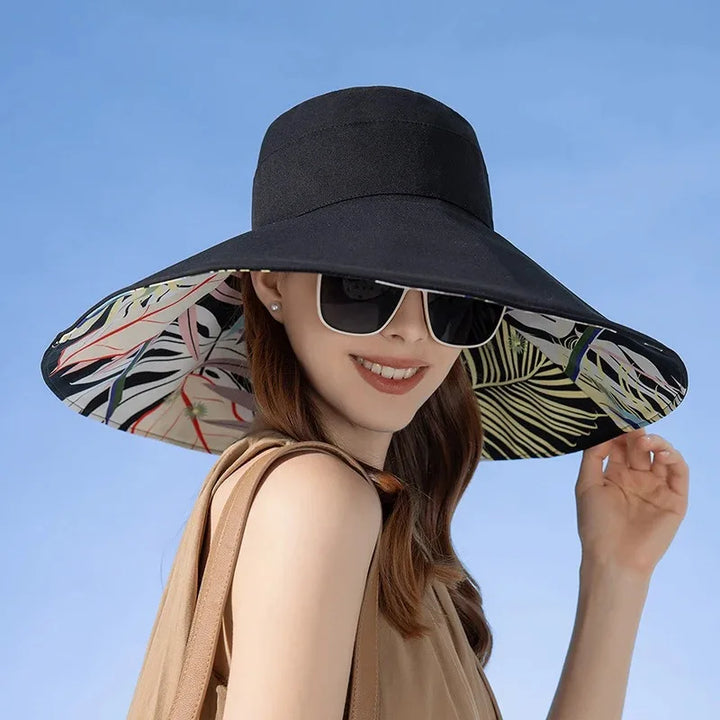 Reversible sun hat made of cotton with a wide brim (22-23 In) – Liora-Pink (double-sided)-Nora Luxe