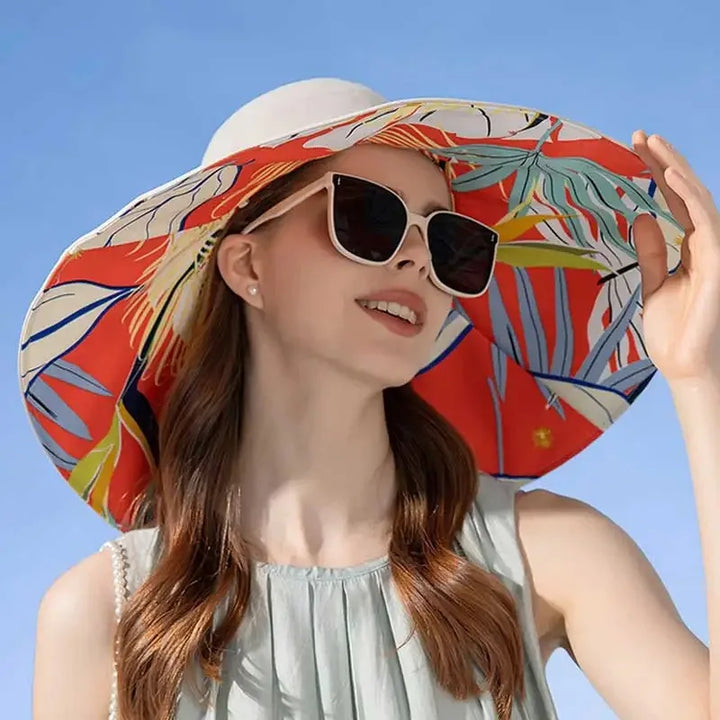 Reversible sun hat made of cotton with a wide brim (22-23 In) – Liora-Pink (double-sided)-Nora Luxe