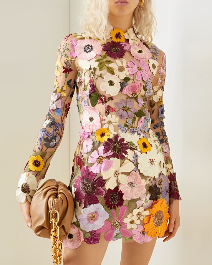 Romantic Flower Dress with Fine Details - Isabella-Pink-S-Nora Luxe