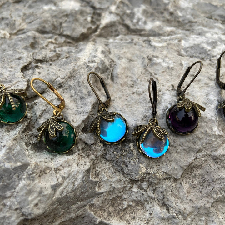 Round Antique Gold Dragonfly Earrings - Elyse-Green-Nora Luxe