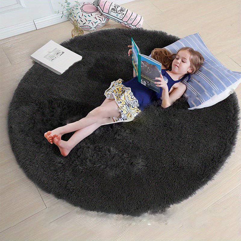 Round Fluffy Rug - Clouda-Black-120cm x 120cm-The Livary