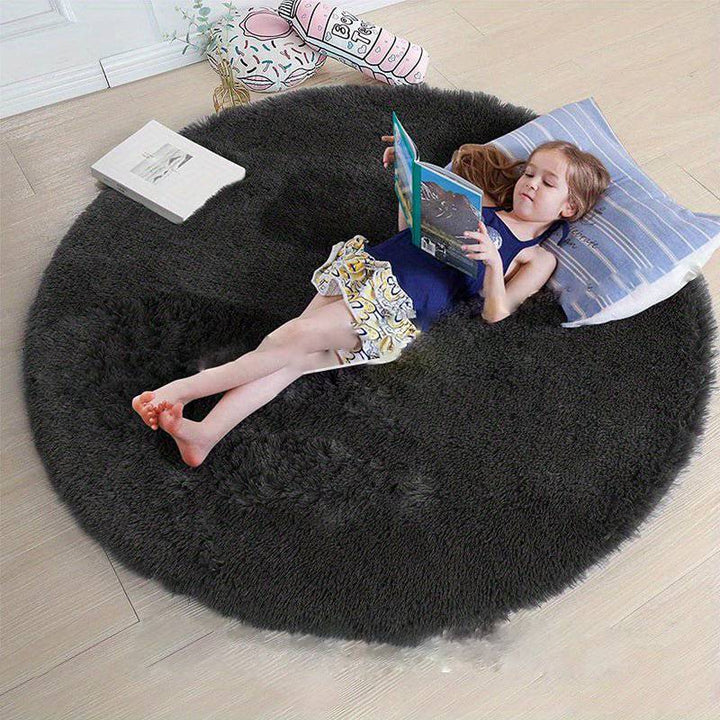 Round Fluffy Rug - Clouda-Black-120cm x 120cm-The Livary