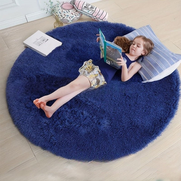 Round Fluffy Rug - Clouda-Marine blue-120cm x 120cm-The Livary