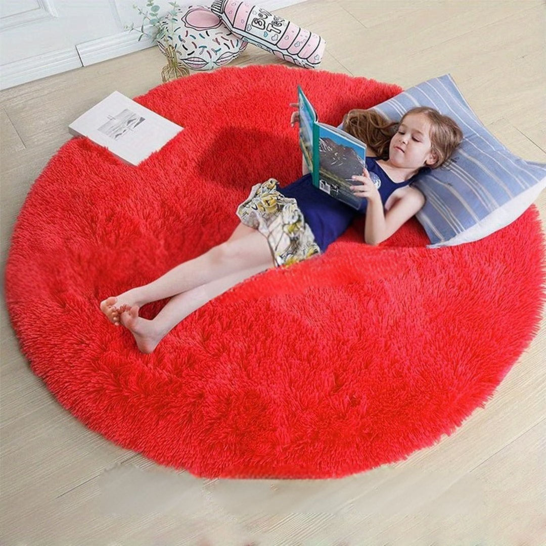 Round Fluffy Rug - Clouda-Red-120cm x 120cm-The Livary