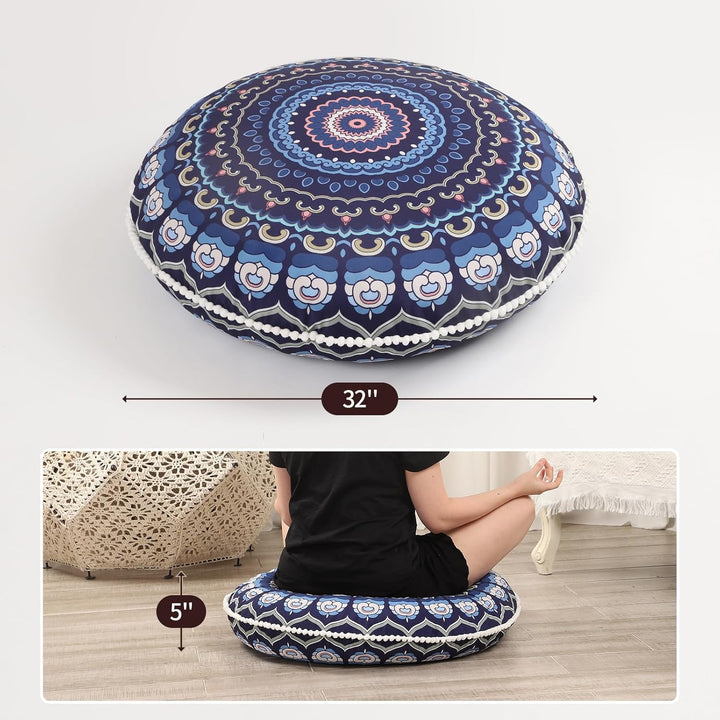 Round Meditation Cushion with Memory Foam-Dark blue-Nora Luxe