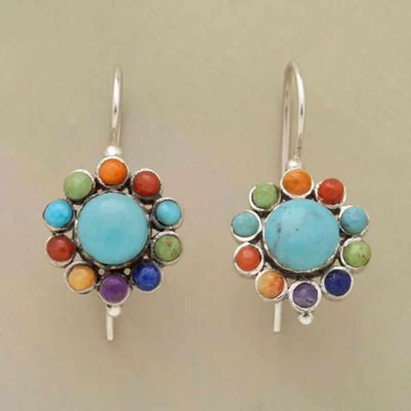 Round Turquoise Earrings in Colourful Design - Selina-Nora Luxe