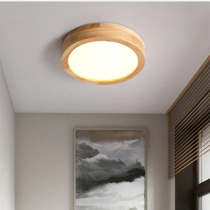Round Wooden Scandinavian Ceiling Lamp - NordicLuxe-Type A-3 Colours Light-Diameter 20cm-Nora Luxe