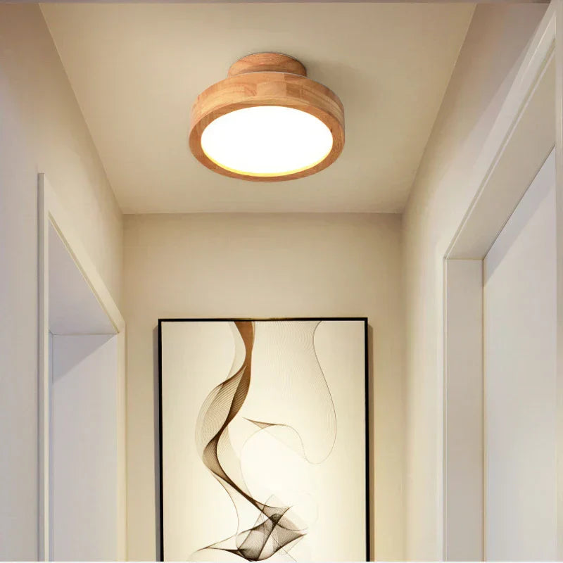 Round Wooden Scandinavian Ceiling Lamp - NordicLuxe-Type A-3 Colours Light-Diameter 20cm-Nora Luxe