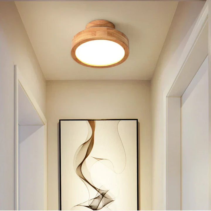 Round Wooden Scandinavian Ceiling Lamp - NordicLuxe-Type A-3 Colours Light-Diameter 20cm-Nora Luxe