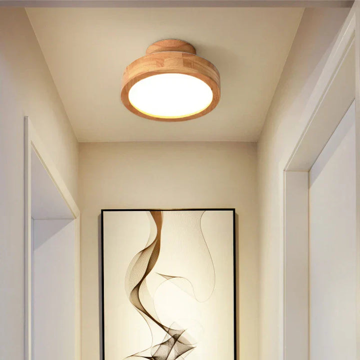 Round Wooden Scandinavian Ceiling Lamp - NordicLuxe-Type A-3 Colours Light-Diameter 20cm-Nora Luxe