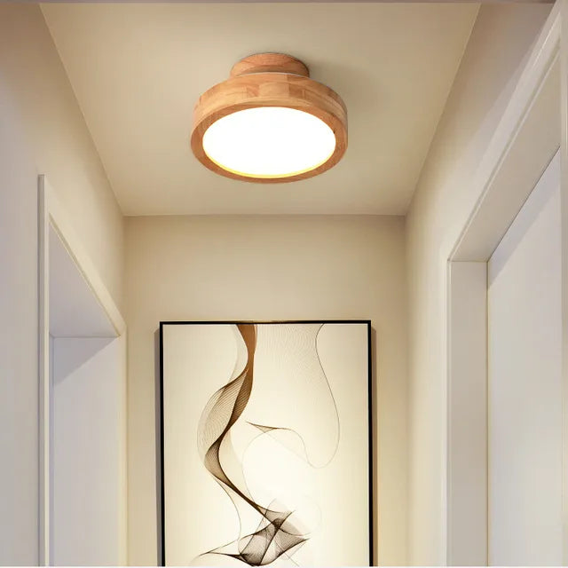Round Wooden Scandinavian Ceiling Lamp - NordicLuxe-Type A-3 Colours Light-Diameter 20cm-Nora Luxe
