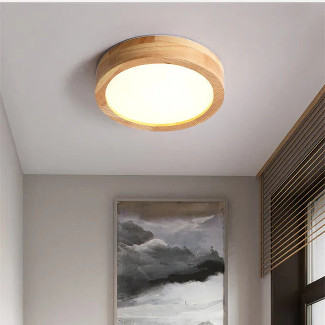 Round Wooden Scandinavian Ceiling Lamp - NordicLuxe-Type B-3 Colours Light-Diameter 20cm-Nora Luxe