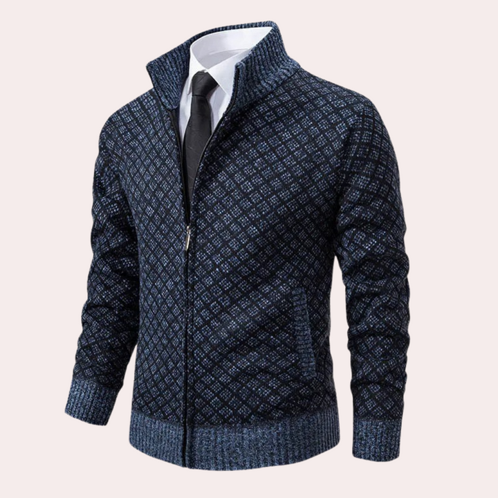 Runia - Knitted Cardigan for Men-Blue-gray-S-Nora Luxe