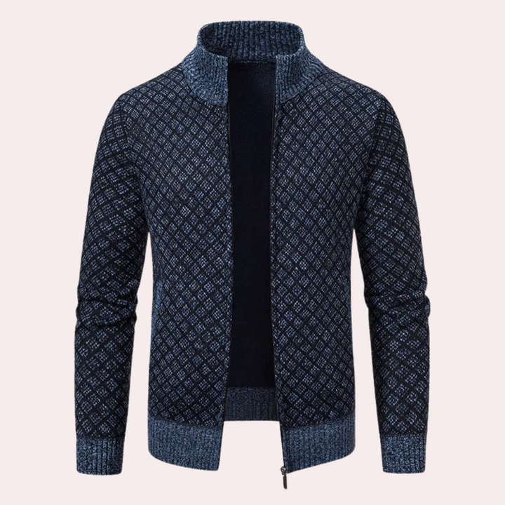 Runia - Knitted Cardigan for Men-Blue-gray-S-Nora Luxe