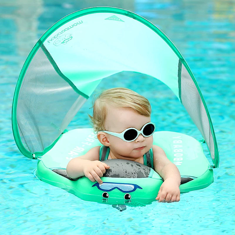 Safety Swim Ring for Toddlers - AquaSafe-FREE Sunshade-Green-Nora Luxe