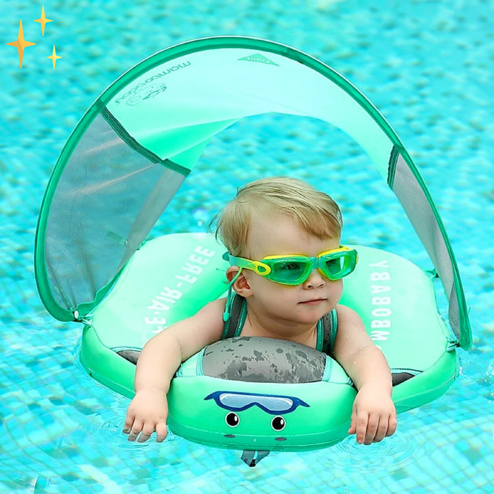 Safety Swim Ring for Toddlers - AquaSafe-FREE Sunshade-Green-Nora Luxe