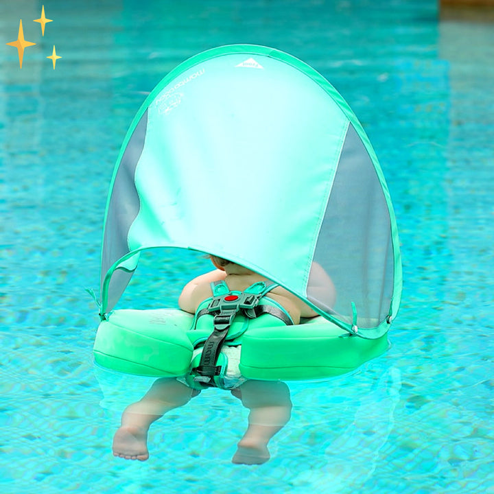 Safety Swim Ring for Toddlers - AquaSafe-FREE Sunshade-Green-Nora Luxe