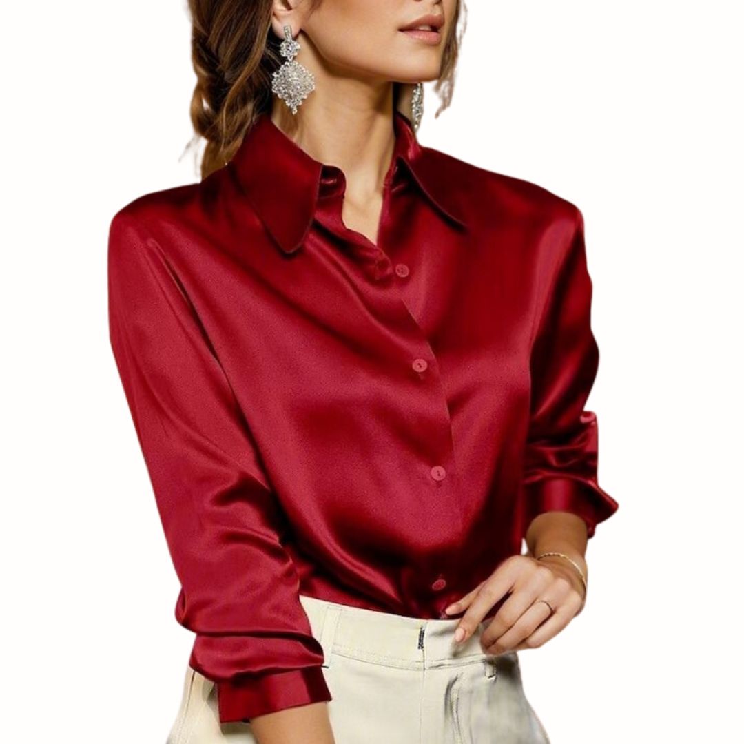 Satin Blouse for Women - Elara-Red-S-Nora Luxe